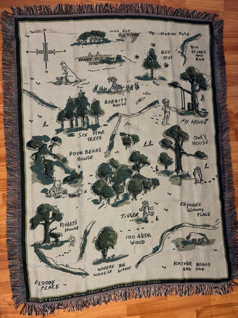 Disney Winnie the Pooh Hundred Acre Wood Map Woven Tapestry Throw Blanket